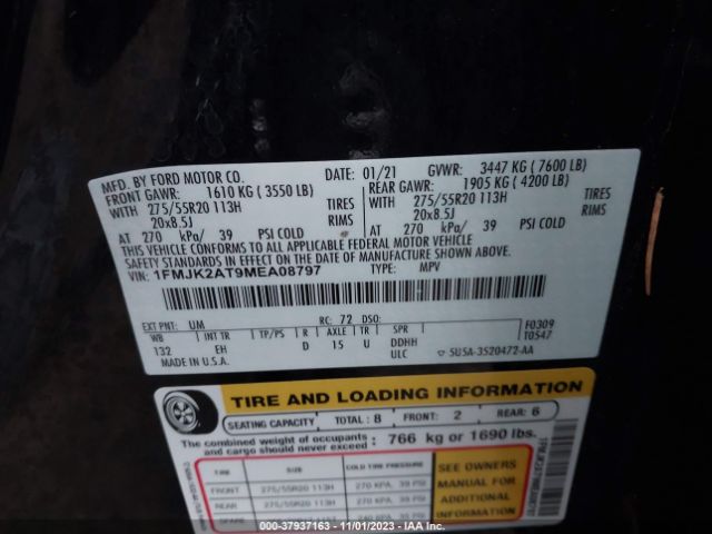 1FMJK2AT9MEA08797 Ford Expedition Max Limited