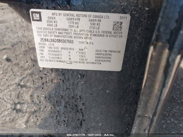 2011 CHEVROLET EQUINOX LS VIN: 2CNALBEC6B6367663