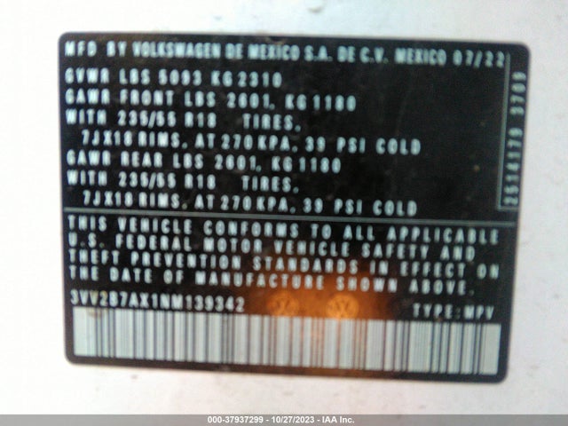 3VV2B7AX1NM139342 Volkswagen TIGUAN SE