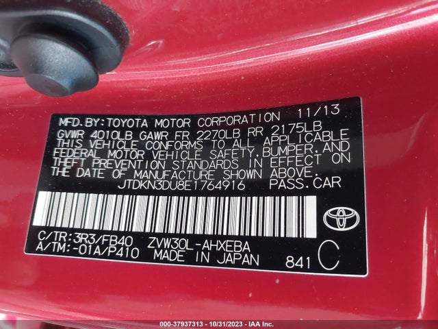Toyota Prius Three 2014 JTDKN3DU8E1764916 Image 9