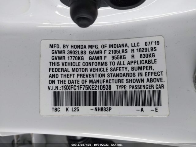 19XFC1F75KE210938 Honda Civic Ex-l