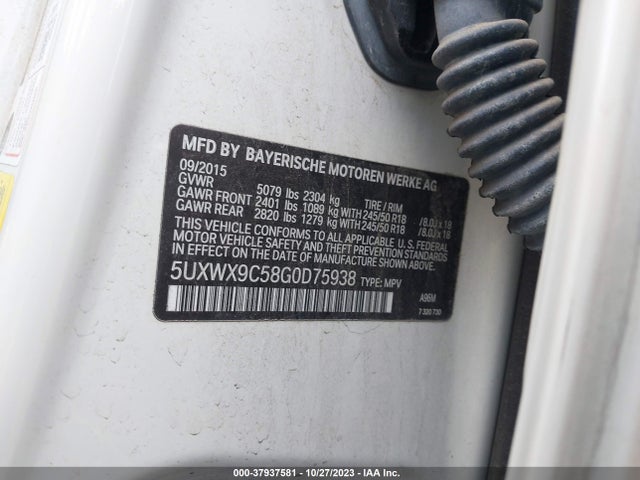 BMW X3 Xdrive28i 2016 5UXWX9C58G0D75938 Image 9