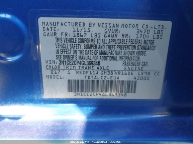 3N1CE2CP4GL369348 Nissan Versa Note S Plus
