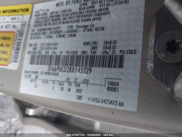3FA6P0CD2KR145229 Ford FUSION SEL