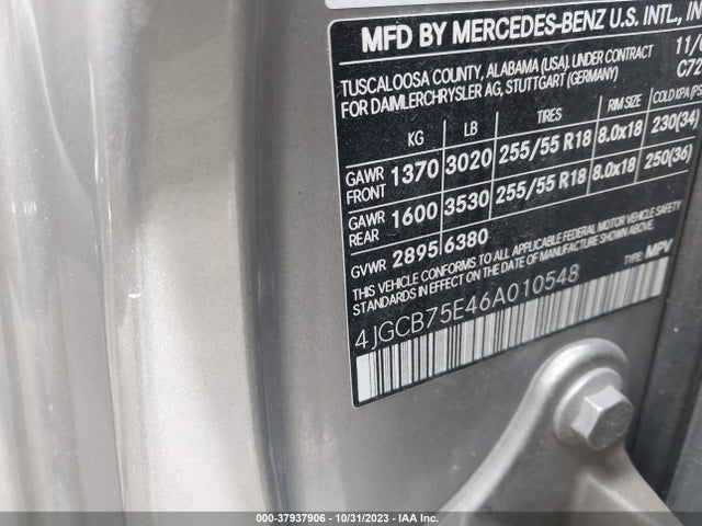 2006 MERCEDES-BENZ R 500 VIN: 4JGCB75E46A010548