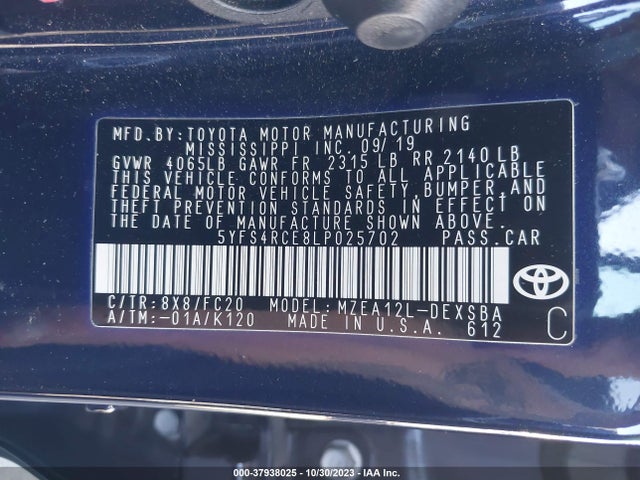 Toyota COROLLA SE 2020 5YFS4RCE8LP025702 Image 9