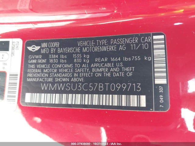 2011 MINI COOPER HARDTOP WMWSU3C57BT099713 Photo 8
