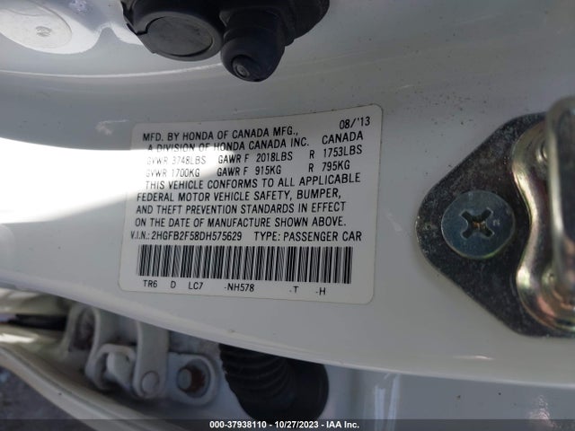Aukcja sprzedaży 2013 Honda Civic Sdn Lx, vin: 2HGFB2F58DH575629, numer aukcji: 37938110