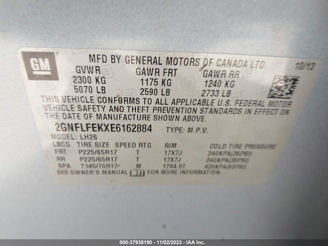 Chevrolet EQUINOX 1LT 2014 2GNFLFEKXE6162884 Image 9