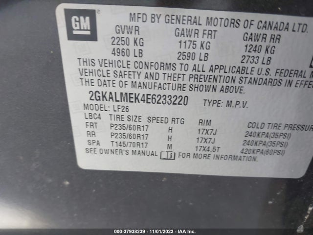 GMC Terrain Sle-1 2014 2GKALMEK4E6233220 Image 9