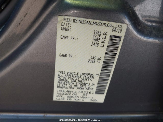 2020 NISSAN ALTIMA S FWD VIN: 1N4BL4BV4LC145261