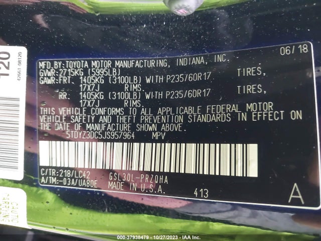 2018 TOYOTA SIENNA XLE AUTO ACCESS VIN: 5TDYZ3DC5JS957964