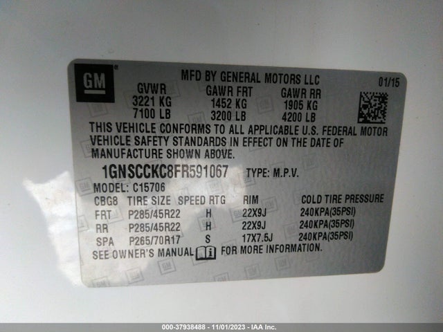 Chevrolet Tahoe Ltz 2015 1GNSCCKC8FR591067 Image 9
