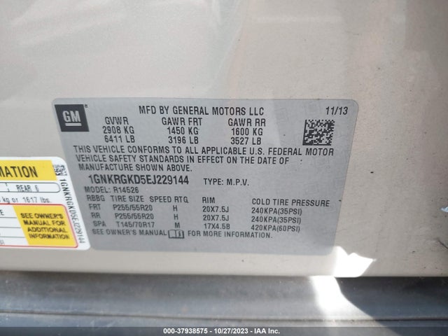 Chevrolet Traverse Lt 2014 1GNKRGKD5EJ229144 Image 9