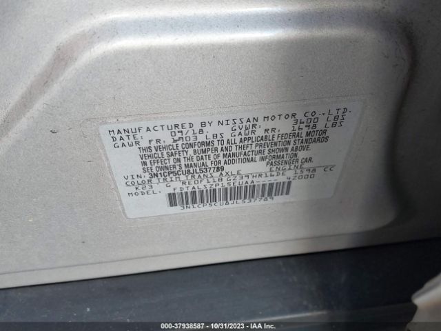 3N1CP5CU8JL537789 Nissan KICKS SV