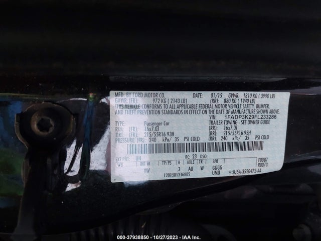 Ford FOCUS SE 2015 1FADP3K29FL233286 Image 9