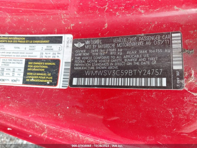 2011 MINI COOPER HARDTOP WMWSV3C59BTY24757 Photo 8