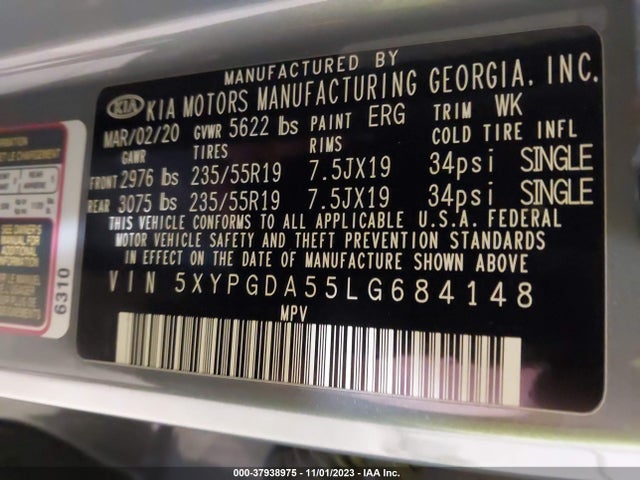 KIA Sorento 3.3l S 2020 5XYPGDA55LG684148 Image 9