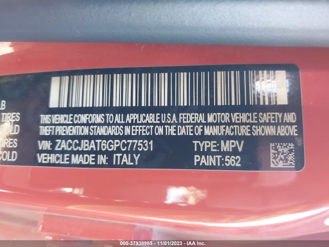 2016 JEEP RENEGADE SPORT VIN: ZACCJBAT6GPC77531