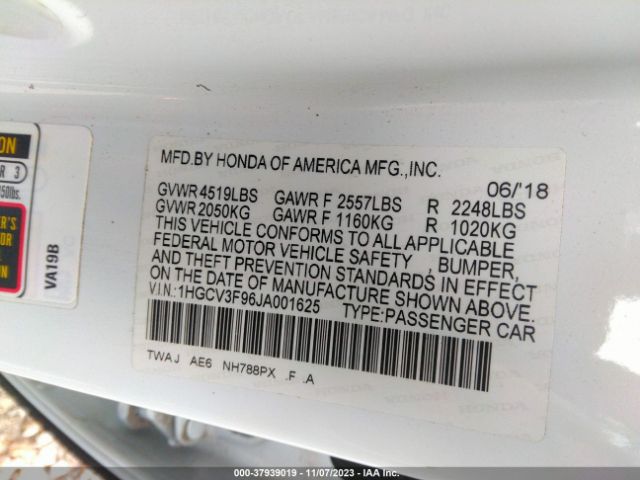 1HGCV3F96JA001625 Honda Accord Hybrid Touring