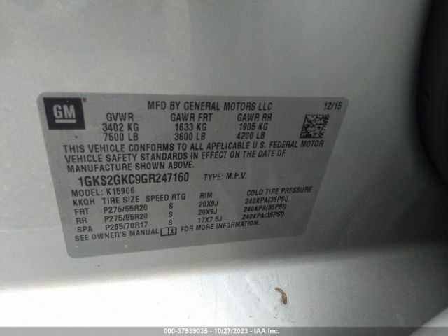 1GKS2GKC9GR247160 GMC Yukon Xl Slt