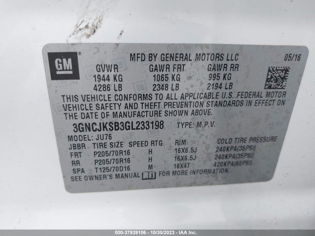 Chevrolet Trax 1ls 2016 3GNCJKSB3GL233198 Image 9
