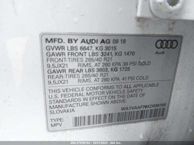 Audi Q7 55 Premium 2019 WA1VAAF76KD009708 Image 9