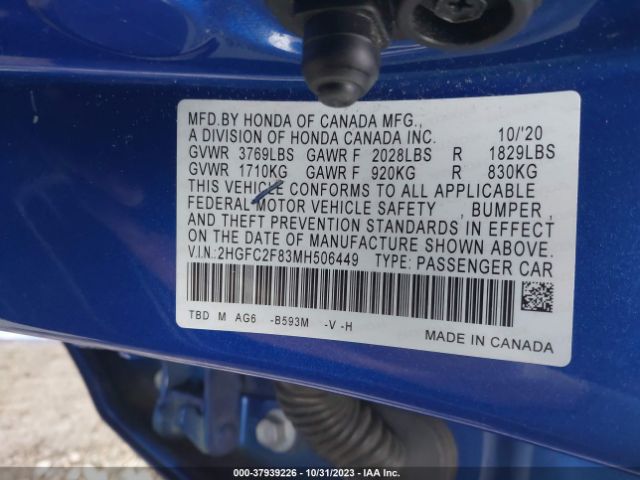 2HGFC2F83MH506449 Honda Civic Sedan Sport