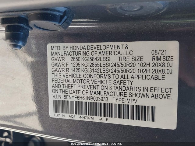 Honda Pilot Touring 7-passenger 2022 5FNYF6H61NB003933 Image 9