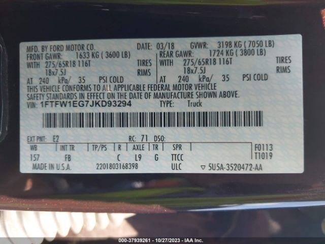 1FTFW1EG7JKD93294 Ford F-150 Xl/xlt/lariat