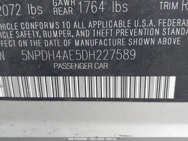 2013 HYUNDAI ELANTRA GLS VIN: 5NPDH4AE5DH227589