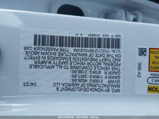 1HGCY2F86PA030348 Honda Accord Hybrid Touring