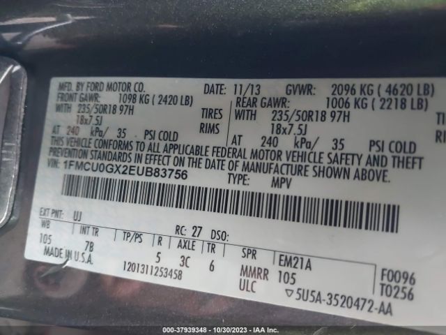 1FMCU0GX2EUB83756 Ford ESCAPE SE