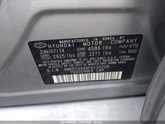 2015 HYUNDAI SONATA HYBRID LIMITED VIN: KMHEC4A44FA120209