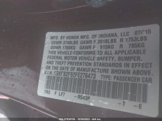 19XFB2F52FE276473 Honda Civic Sedan Lx