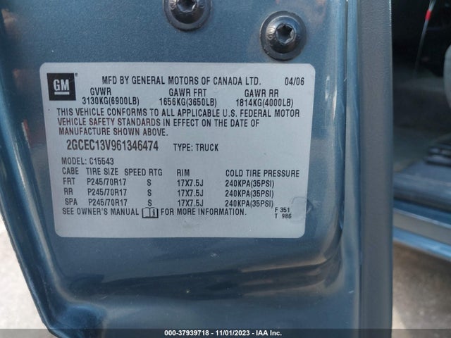 2006 CHEVROLET SILVERADO 1500 LS VIN: 2GCEC13V961346474