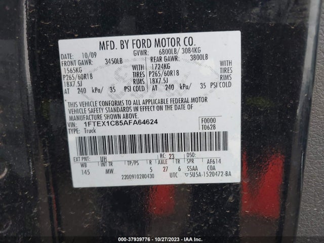2010 FORD F-150 STX/XL/XLT VIN: 1FTEX1C85AFA64624