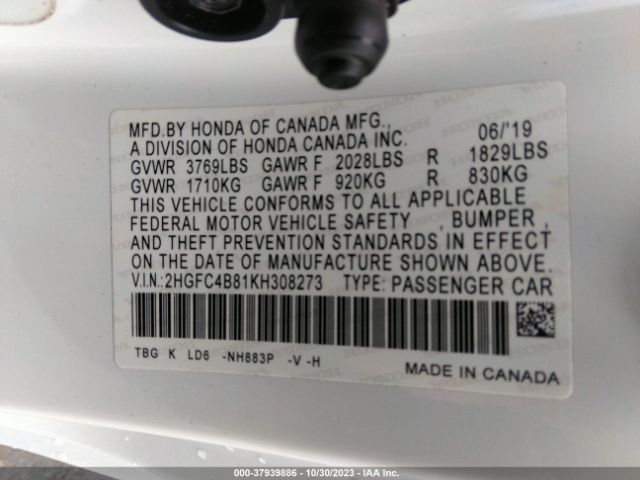 2019 HONDA CIVIC COUPE 2HGFC4B81KH308273 Photo 8
