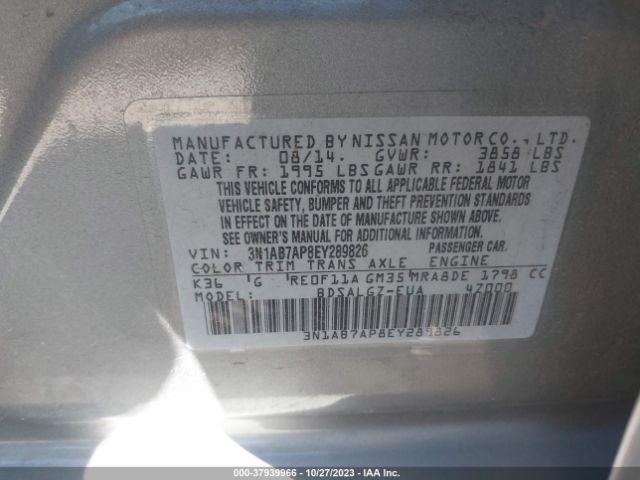 3N1AB7AP8EY289826 Nissan SENTRA SL