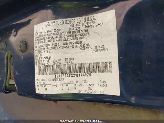 2002 FORD FOCUS LX VIN: 1FAFP33PX2W144970