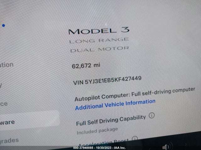5YJ3E1EB5KF427449 Tesla Model 3 Long Range