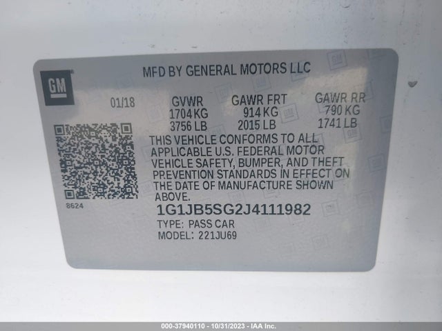 Chevrolet Sonic Ls Auto 2018 1G1JB5SG2J4111982 Image 9
