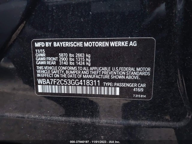 BMW 7 Series 750i Xdrive 2016 WBA7F2C53GG418311 Image 9