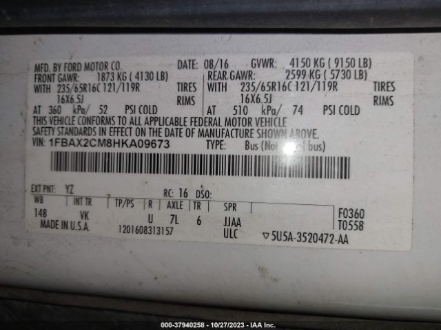 1FBAX2CM8HKA09673 Ford Transit Wagon Xl/xlt