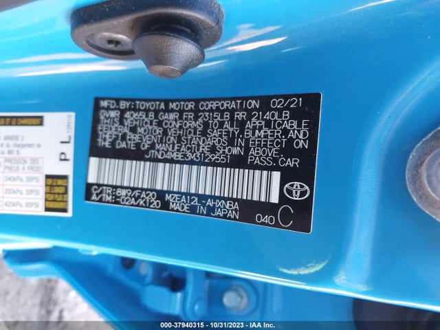 Toyota COROLLA SE 2021 JTND4MBE3M3129551 Image 9