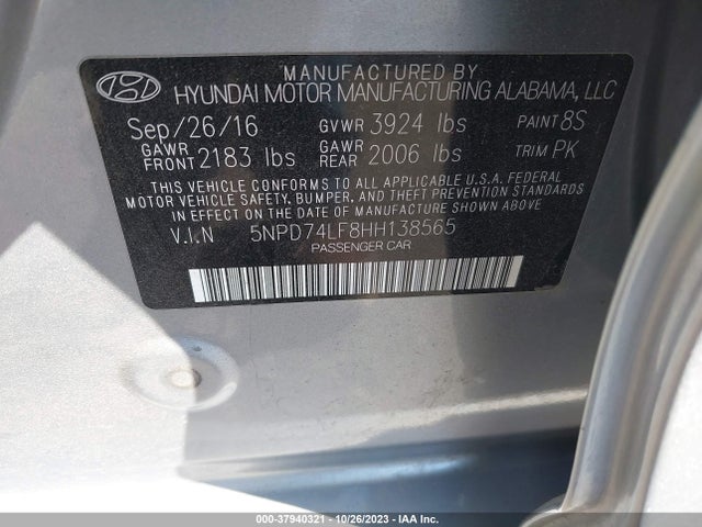 Hyundai ELANTRA SE 2017 5NPD74LF8HH138565 Image 9