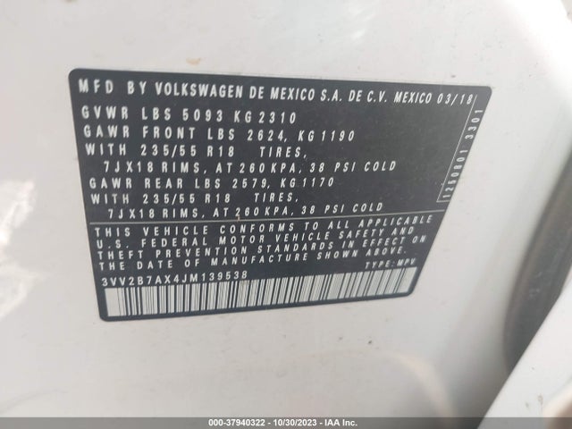 3VV2B7AX4JM139538 Volkswagen Tiguan 2.0t Sel/2.0t Se