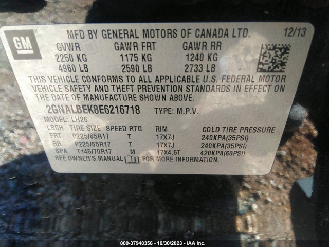 Chevrolet EQUINOX 1LT 2014 2GNALBEK8E6216718 Image 9