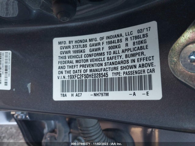 Honda Civic Lx 2017 19XFC2F50HE028545 Image 9