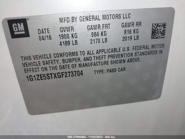 Chevrolet MALIBU LT 2016 1G1ZE5STXGF273704 Image 9